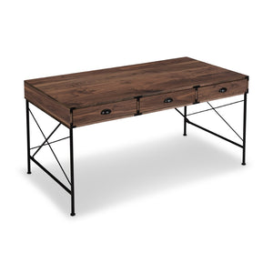 HomeRoots 59" Elegant Brown Wall-Mounted H-Shape Writing Desk with 3 Drawers for Home Office & Study 568259
