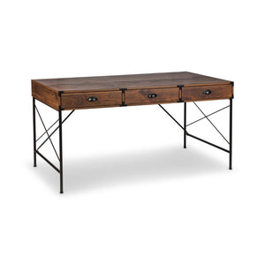 HomeRoots 59" Elegant Brown Wall-Mounted H-Shape Writing Desk with 3 Drawers for Home Office & Study 568259