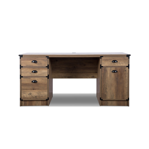 Homeroots 59" Oak Wood Pedestal Computer Desk With 4 Drawers - Elegant Storage For A Productive Workspace   568260