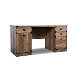 Homeroots 59" Oak Wood Pedestal Computer Desk With 4 Drawers - Elegant Storage For A Productive Workspace   568260