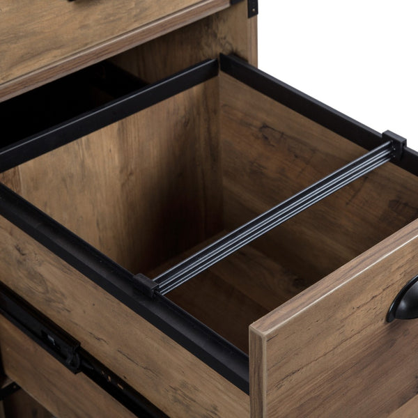 Homeroots 59" Oak Wood Pedestal Computer Desk With 4 Drawers - Elegant Storage For A Productive Workspace   568260