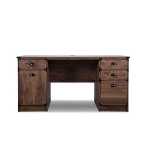 Homeroots 59" Walnut Wood Pedestal Computer Desk - Stylish Executive Design With 4 Drawers For Office Storage   568261