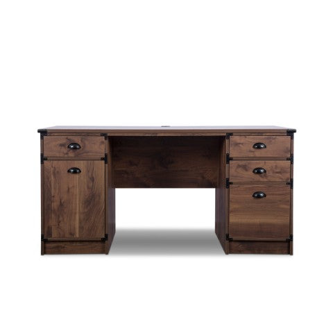 Homeroots 59" Walnut Wood Pedestal Computer Desk - Stylish Executive Design With 4 Drawers For Office Storage   568261