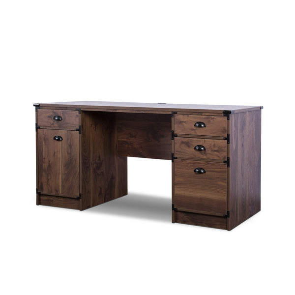Homeroots 59" Walnut Wood Pedestal Computer Desk - Stylish Executive Design With 4 Drawers For Office Storage   568261