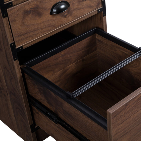 Homeroots 59" Walnut Wood Pedestal Computer Desk - Stylish Executive Design With 4 Drawers For Office Storage   568261