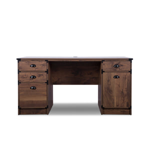 Homeroots 59" Walnut Wood Pedestal Computer Desk - Stylish Executive Design With 4 Drawers For Office Storage   568261