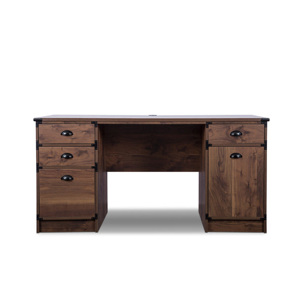 Homeroots 59" Walnut Wood Pedestal Computer Desk - Stylish Executive Design With 4 Drawers For Office Storage   568261