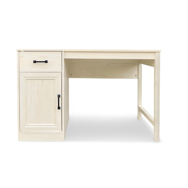 HomeRoots 47" Antiqued White Wall-Mounted Pedestal Writing Desk – Stylish Space-Saving Solution for Any Room 568262