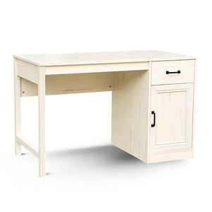HomeRoots 47" Antiqued White Wall-Mounted Pedestal Writing Desk – Stylish Space-Saving Solution for Any Room 568262