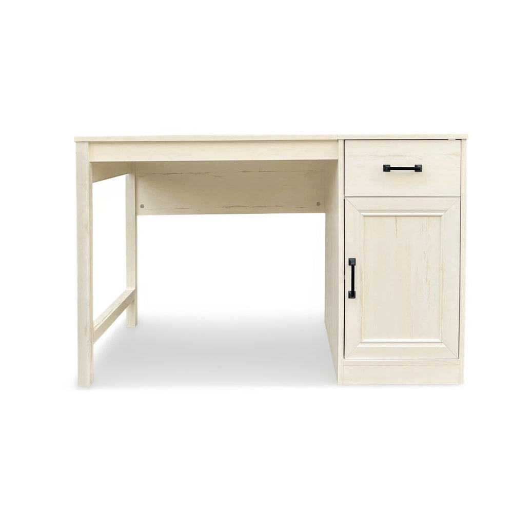 HomeRoots 47" Antiqued White Wall-Mounted Pedestal Writing Desk – Stylish Space-Saving Solution for Any Room 568262