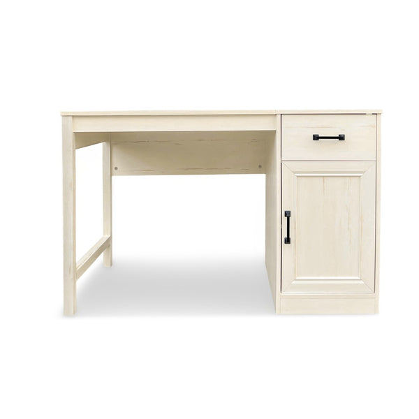 HomeRoots 47" Antiqued White Wall-Mounted Pedestal Writing Desk – Stylish Space-Saving Solution for Any Room 568262