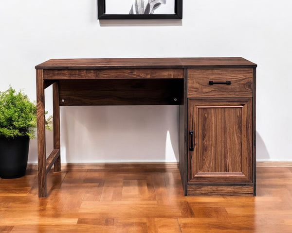 Homeroots 47" Walnut Wood Writing Desk - Stylish Versatile Design With Hidden Storage For Home Office & Living Room   568264