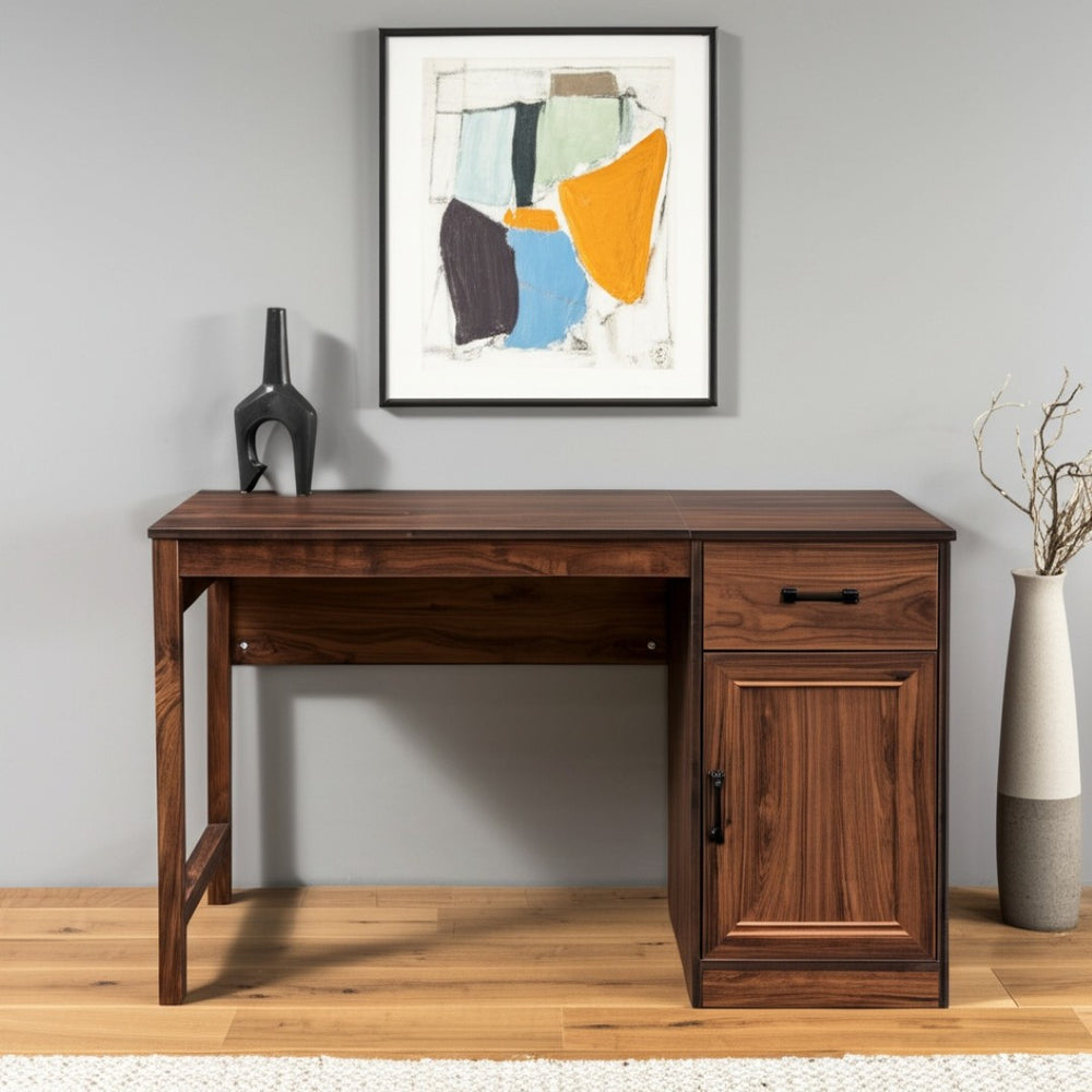 HomeRoots 47" Walnut Wood Writing Desk - Stylish & Versatile with Reversible Design, Storage Drawer & Classic Finish 568264