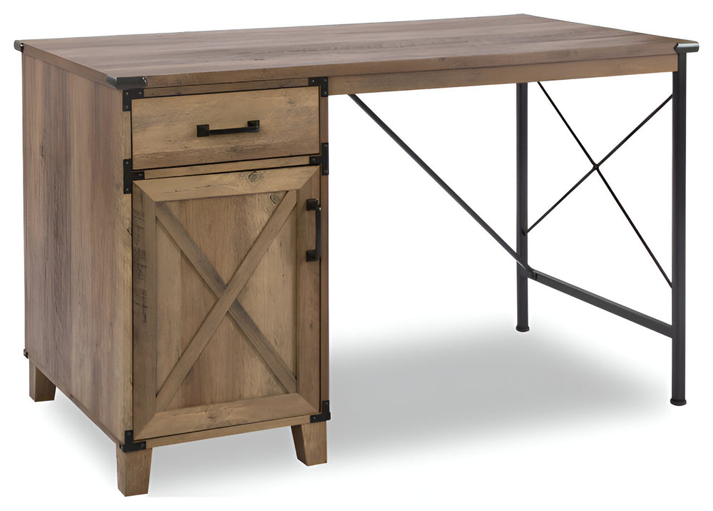 HomeRoots 47" Oak Wall-Mounted Trestle Writing Desk – Stylish Compact Workspace with Storage & Modern Design 568265