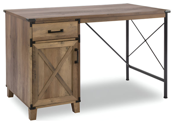 HomeRoots 47" Oak Wall-Mounted Trestle Writing Desk – Stylish Compact Workspace with Storage & Modern Design 568265