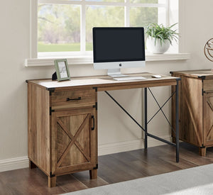 HomeRoots 47" Oak Wall-Mounted Trestle Writing Desk – Stylish Compact Workspace with Storage & Modern Design 568265
