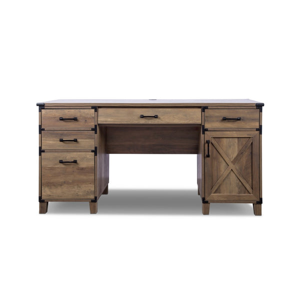Homeroots 59" Natural Wood Executive Desk – Five Drawers, Timeless Design For A Productive Office Workspace!   568266