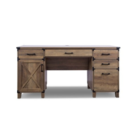 Homeroots 59" Natural Wood Executive Desk – Five Drawers, Timeless Design For A Productive Office Workspace!   568266