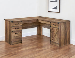 Homeroots 64" Oak Wood L Shape Executive Desk - Stylish, Spacious, And Functional With 4 Drawers For Storage!   568267