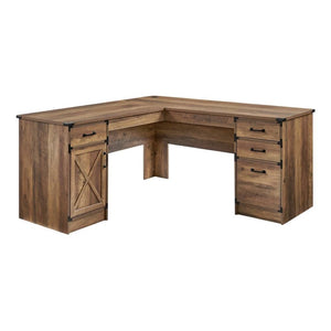 HomeRoots 64" Oak L-Shape Executive Desk - Stylish, Spacious Workspace with 4 Drawers for Ultimate Organization 568267