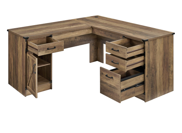 Homeroots 64" Oak Wood L Shape Executive Desk - Stylish, Spacious, And Functional With 4 Drawers For Storage!   568267