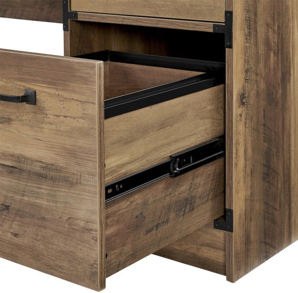 Homeroots 64" Oak Wood L Shape Executive Desk - Stylish, Spacious, And Functional With 4 Drawers For Storage!   568267