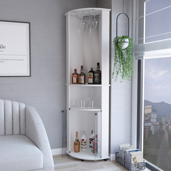 Homeroots 75" White Wood Corner Bar Cabinet - Chic Storage Solution With Glass Doors & Stylish Shelving Options  Manufactured Wood 568268