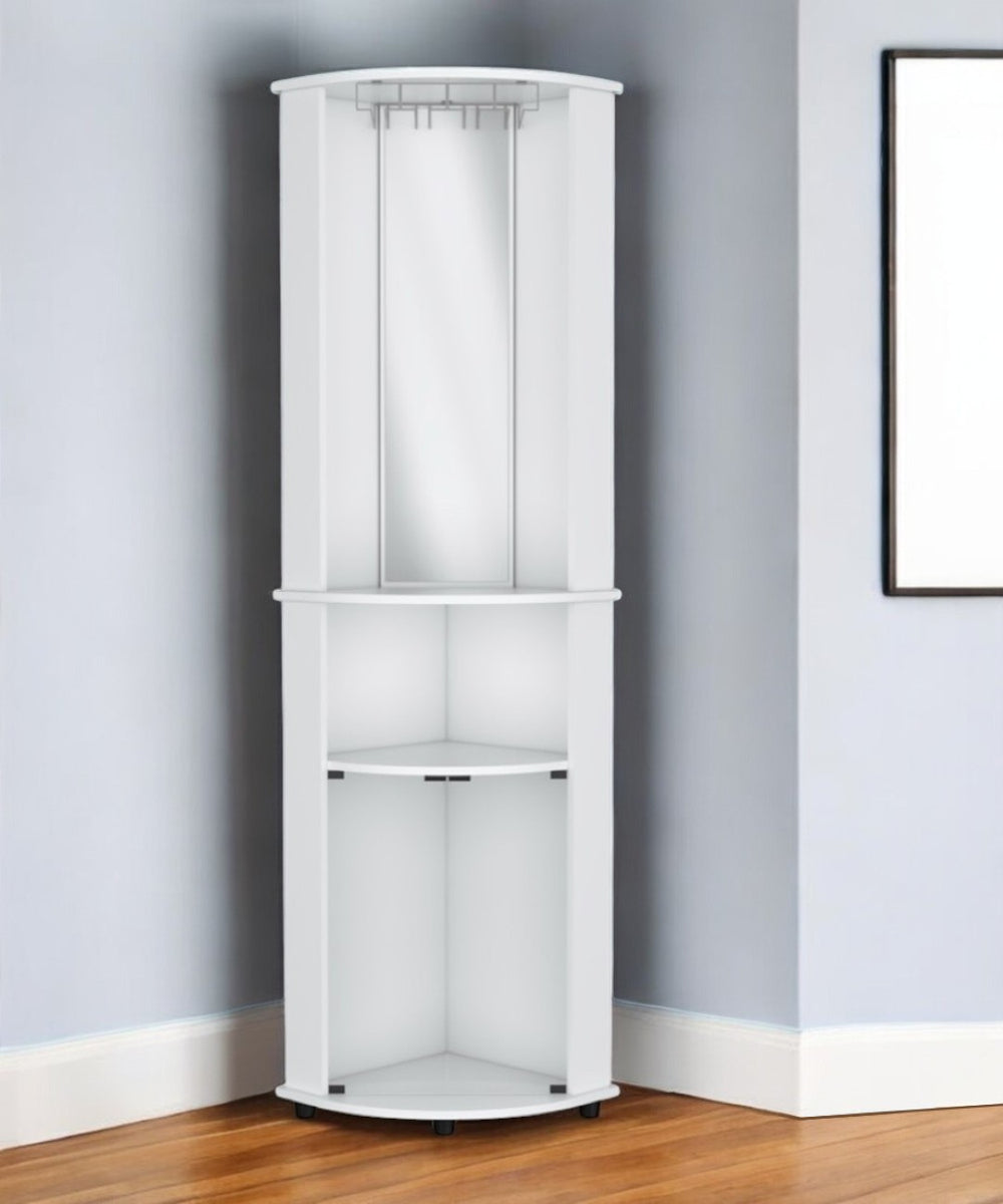HomeRoots 75" Modern White Wood Corner Bar Cabinet – Stylish Storage with Glass Doors, Shelves & Wine Holders 568268