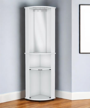 HomeRoots 75" Modern White Wood Corner Bar Cabinet – Stylish Storage with Glass Doors, Shelves & Wine Holders 568268