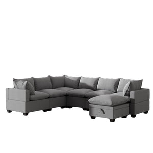 HomeRoots 93" Gray Modular Sofa with Black Legs - Stylish Armless Design, Pocket Spring Comfort for 5 Seats 568270