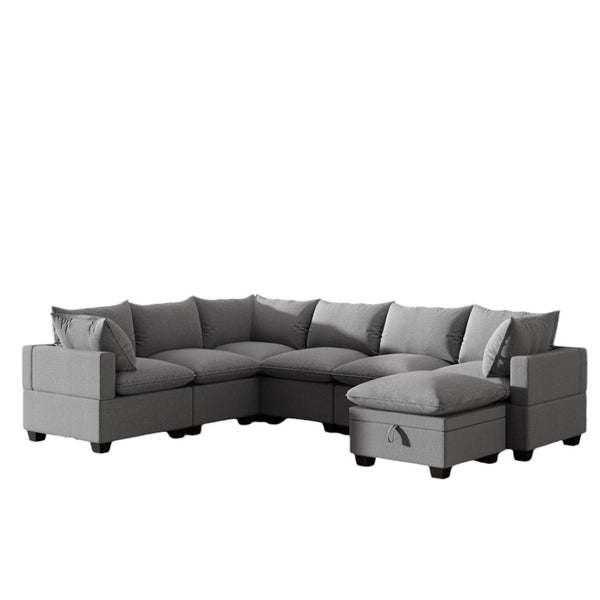 HomeRoots 93" Gray Modular Sofa with Black Legs - Stylish Armless Design, Pocket Spring Comfort for 5 Seats 568270