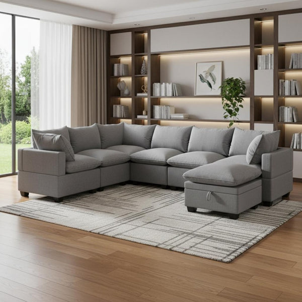 HomeRoots 93" Gray Modular Sofa with Black Legs - Stylish Armless Design, Pocket Spring Comfort for 5 Seats 568270