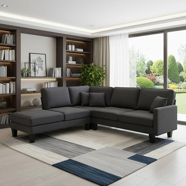 HomeRoots 88" Gray Fabric Modular Sofa with Sleek Black Legs - Modern Comfort & Versatile Style for Any Room 568271