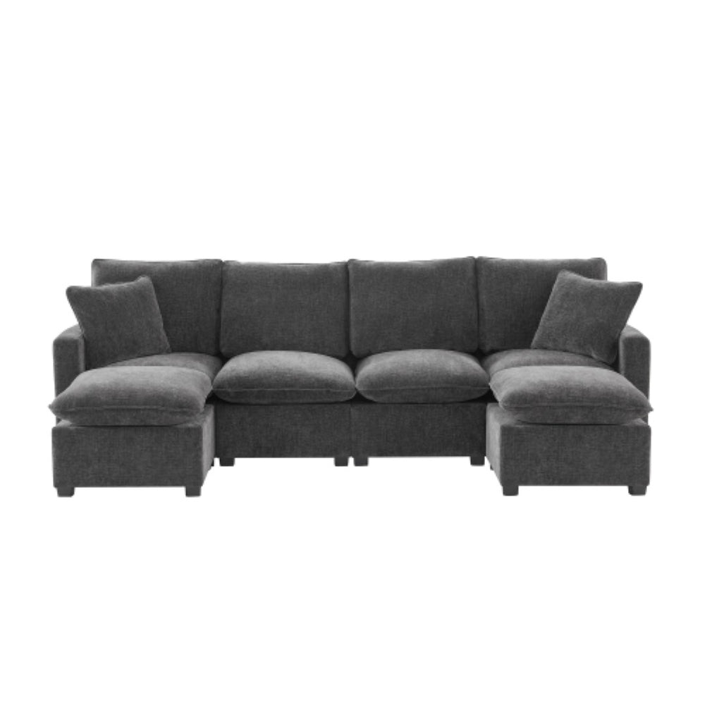 HomeRoots 57" Stylish Black and Gray Modular Sofa with Durable Fabric and Sleek Black Legs for Modern Living 568272