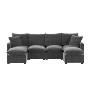 HomeRoots 57" Stylish Black and Gray Modular Sofa with Durable Fabric and Sleek Black Legs for Modern Living 568272