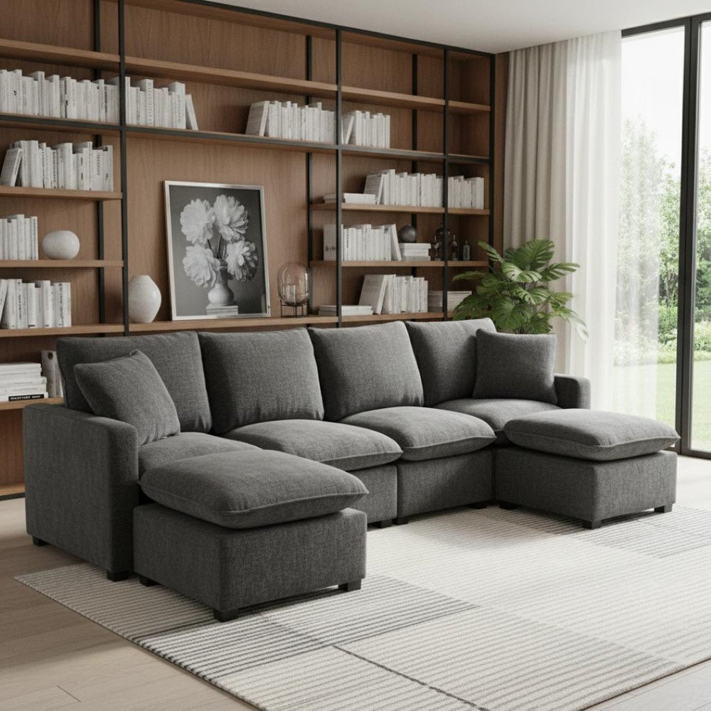HomeRoots 57" Stylish Black and Gray Modular Sofa with Durable Fabric and Sleek Black Legs for Modern Living 568272