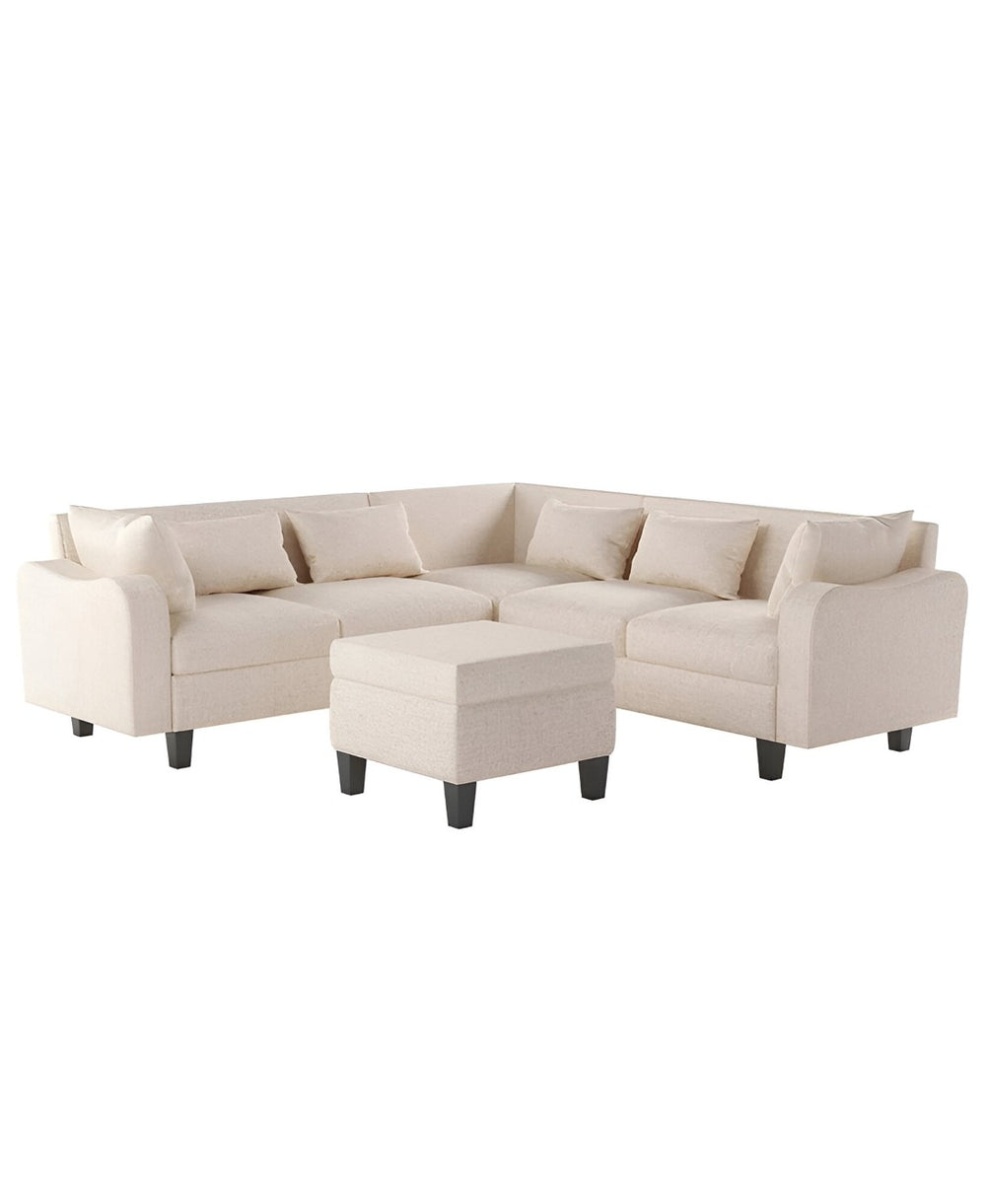 HomeRoots 87" Beige Fabric Modular Sofa - Stylish Armless Design with Comfortable Pocket Springs & Black Legs 568274