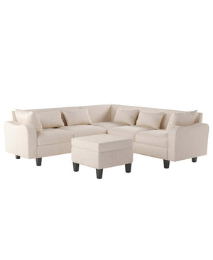 HomeRoots 87" Beige Fabric Modular Sofa - Stylish Armless Design with Comfortable Pocket Springs & Black Legs 568274