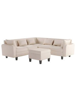 HomeRoots 87" Beige Fabric Modular Sofa - Stylish Armless Design with Comfortable Pocket Springs & Black Legs 568274