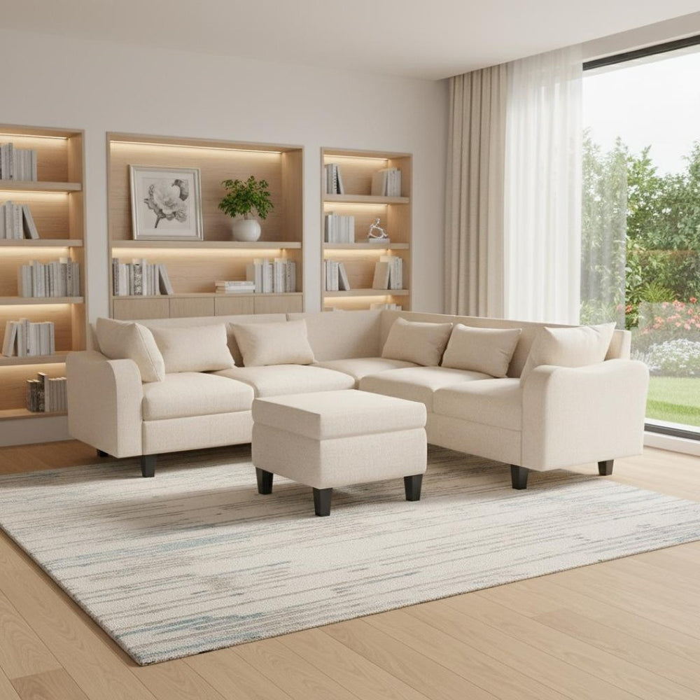 HomeRoots 87" Beige Fabric Modular Sofa - Stylish Armless Design with Comfortable Pocket Springs & Black Legs 568274