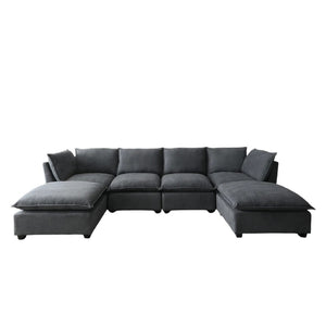 HomeRoots 66" Dark Gray Modular Sofa with Black Legs - Modern Armless Design, Reversible Cushions & Comfort 568275