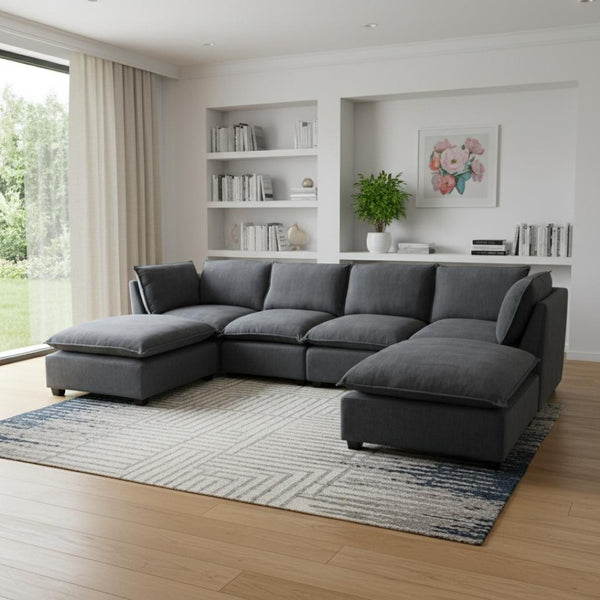 HomeRoots 66" Dark Gray Modular Sofa with Black Legs - Modern Armless Design, Reversible Cushions & Comfort 568275