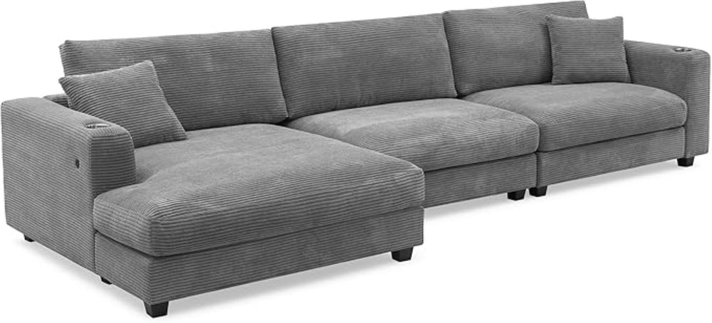 HomeRoots 54" Contemporary Gray Modular Sofa with USB Charging, Black Legs & Removable Cushions for Modern Living 568277