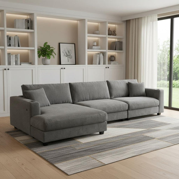 HomeRoots 54" Contemporary Gray Modular Sofa with USB Charging, Black Legs & Removable Cushions for Modern Living 568277