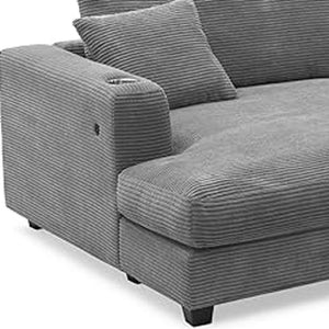HomeRoots 54" Contemporary Gray Modular Sofa with USB Charging, Black Legs & Removable Cushions for Modern Living 568277
