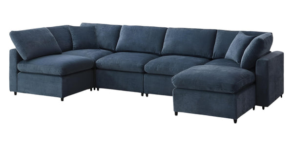 HomeRoots 65" Dark Blue Modular Sofa with Pocket-Spring Comfort, Armless Design & Removable Cushions for Flexibility 568281