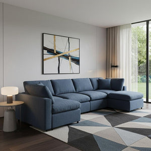 HomeRoots 65" Dark Blue Modular Sofa with Pocket-Spring Comfort, Armless Design & Removable Cushions for Flexibility 568281
