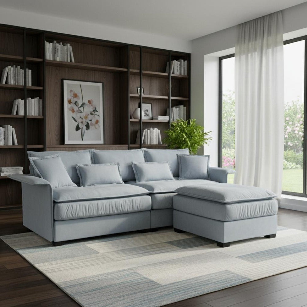 HomeRoots 66" Blue Modular Sofa with Sleek Black Legs – Contemporary Armless Design for Modern Living Spaces 568287