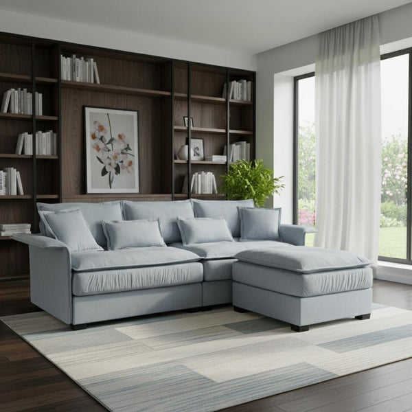 HomeRoots 66" Blue Modular Sofa with Sleek Black Legs – Contemporary Armless Design for Modern Living Spaces 568287