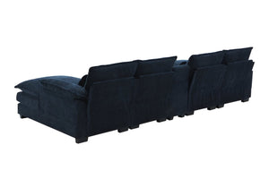 HomeRoots 55" Blue Fabric Modular Sofa with Pocket Spring Comfort, Removable Cushions & Sleek Black Legs 568288